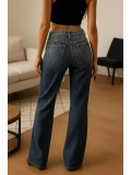 Diamond Taşlı Wide Leg Jean Pantolon - Mavi