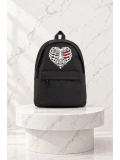 Heart Rib Baskılı Unisex Sırt Çantası - Siyah