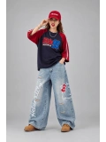 Hello Kitty Detaylı Baggy Jean - Mavi