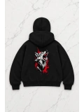 Howling Wolf Baskılı Kar Maskeli Unisex Sweatshirt Hırka - Siyah