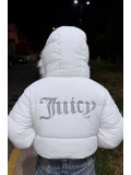Juicy Peluş Kapüşonlu Şişme Crop Mont - Beyaz