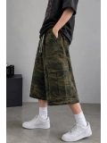 Kamuflaj Kargo Cepli Oversize Bermuda Şort - Haki