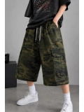 Kamuflaj Kargo Cepli Oversize Bermuda Şort - Haki