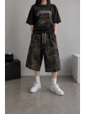 Kamuflaj Kargo Cepli Oversize Bermuda Şort - Haki