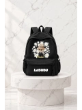 Labubu Design Baskılı Sırt Okul Çantası - Siyah