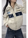Motor Racer Retro Y2K Unisex Ceket - Beyaz