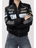 Motor Racer Retro Y2K Unisex Ceket - Siyah