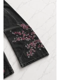 Night Blossom Nakışlı Wide Leg Jean - Siyah