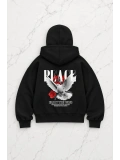 Peace Baskılı Kar Maskeli Ninja Unisex Sweatshirt Hırka - Siyah