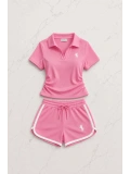 Pembe Fit Polo Yaka Şort Takım