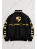 Porsche Desenli Unisex Bomber Ceket - Siyah