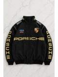 Porsche Desenli Unisex Bomber Ceket - Siyah