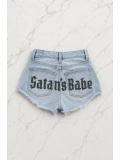 Satans Babe Taşlı Y2K Mini Şort - Mavi