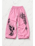 Shadow Detaylı Baggy Unisex Eşofman Altı - Pembe