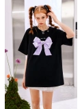 Siyah Kurdele Detail Oversize Unisex T-shirt
