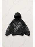 Siyah Punk Anime Detail Gothic Kapüşonlu Sweatshirt