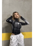 Siyah Spider Çıtçıtlı Uzun Kollu Body