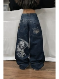 Skater Skull Arka Cep Yamalı Baggy Pantolon - Mavi