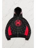 Spider Web Black Kabartma Baskılı Full Zip Hırka ( 3 İplik ) - Siyah