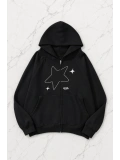 Star Galaxy Kapüşonlu Oversize Unisex Hırka - Siyah