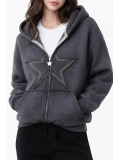 Star Washed Unisex Oversize Zip Hoodie - Füme