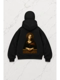 Unisex Kar Maskeli Crisa Lisa Baskılı Oversize Hırka - Siyah