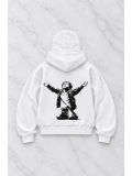 Unisex Kar Maskeli Redemption Baskılı Oversize Hırka - Beyaz