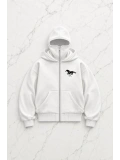 Unisex Kar Maskeli Redemption Baskılı Oversize Hırka - Beyaz