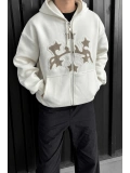 Unisex Süzene Kabartmalı Oversize Hırka - Beyaz