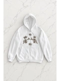 Unisex Süzene Kabartmalı Oversize Hırka - Beyaz