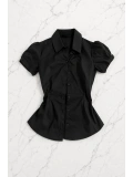 Vintage Mini Puff Sleeve Goth Y2K Kısa Kollu Gömlek