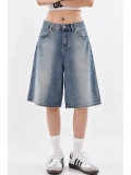 Y2k Trend Baggy Jean Şort Bermuda - Mavi