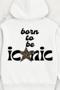 Born To Be Iconic Oversize Kapüşonlu Sweatshirt - Beyaz