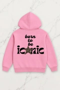 Born To Be Iconic Oversize Kapüşonlu Sweatshirt - Pembe