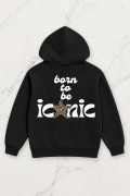 Born To Be Iconic Oversize Kapüşonlu Sweatshirt - Siyah