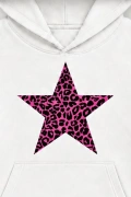 Leopard Star Oversize Kapüşonlu Sweatshirt - Beyaz