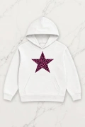 Leopard Star Oversize Kapüşonlu Sweatshirt - Beyaz
