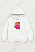 Pink Kitty Oversize Kapüşonlu Sweatshirt - Beyaz