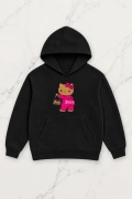 Pink Kitty Oversize Kapüşonlu Sweatshirt - Siyah