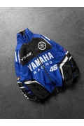 Unisex Oversize Racing Bomber Ceket - Saks Mavi