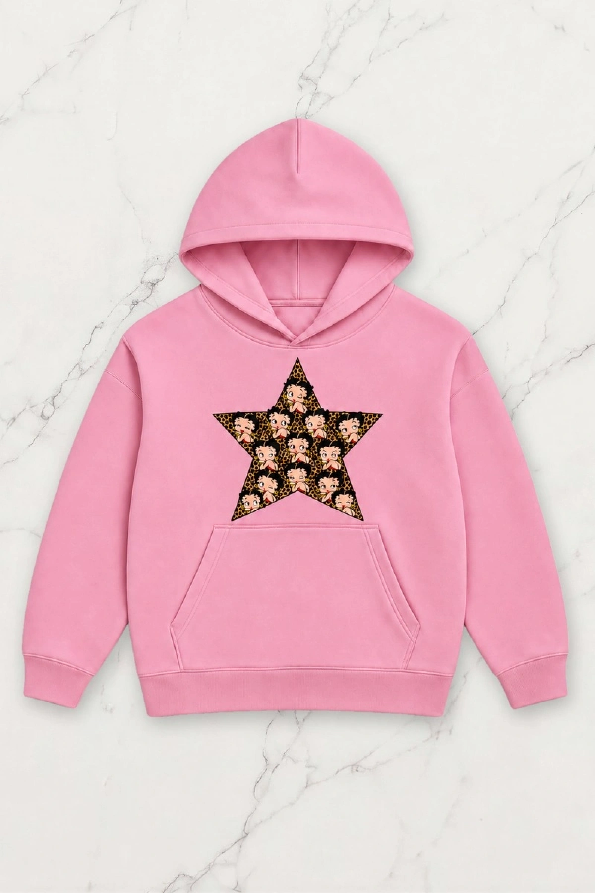 Betty Star Oversize Kapüşonlu Sweatshirt - Pembe