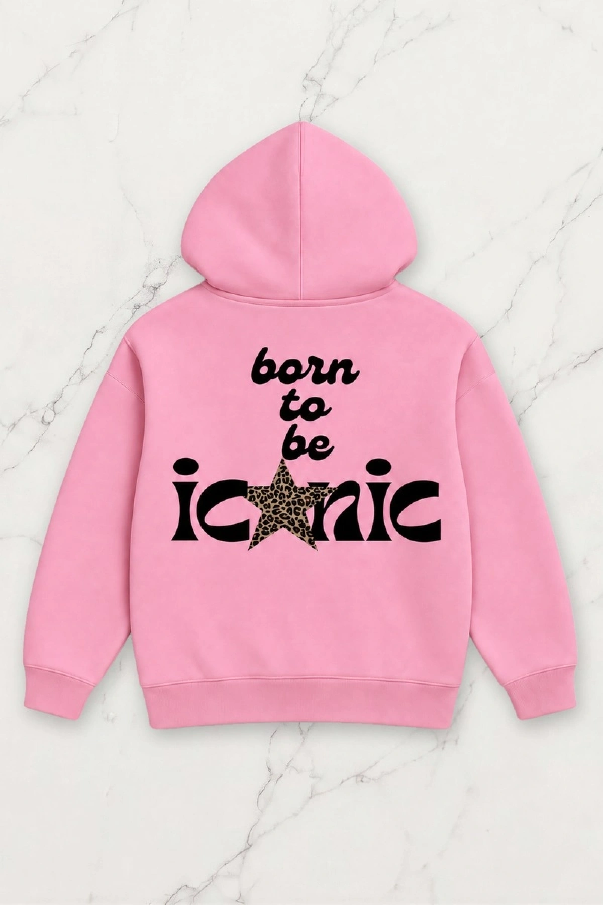 Born To Be Iconic Oversize Kapüşonlu Sweatshirt - Pembe