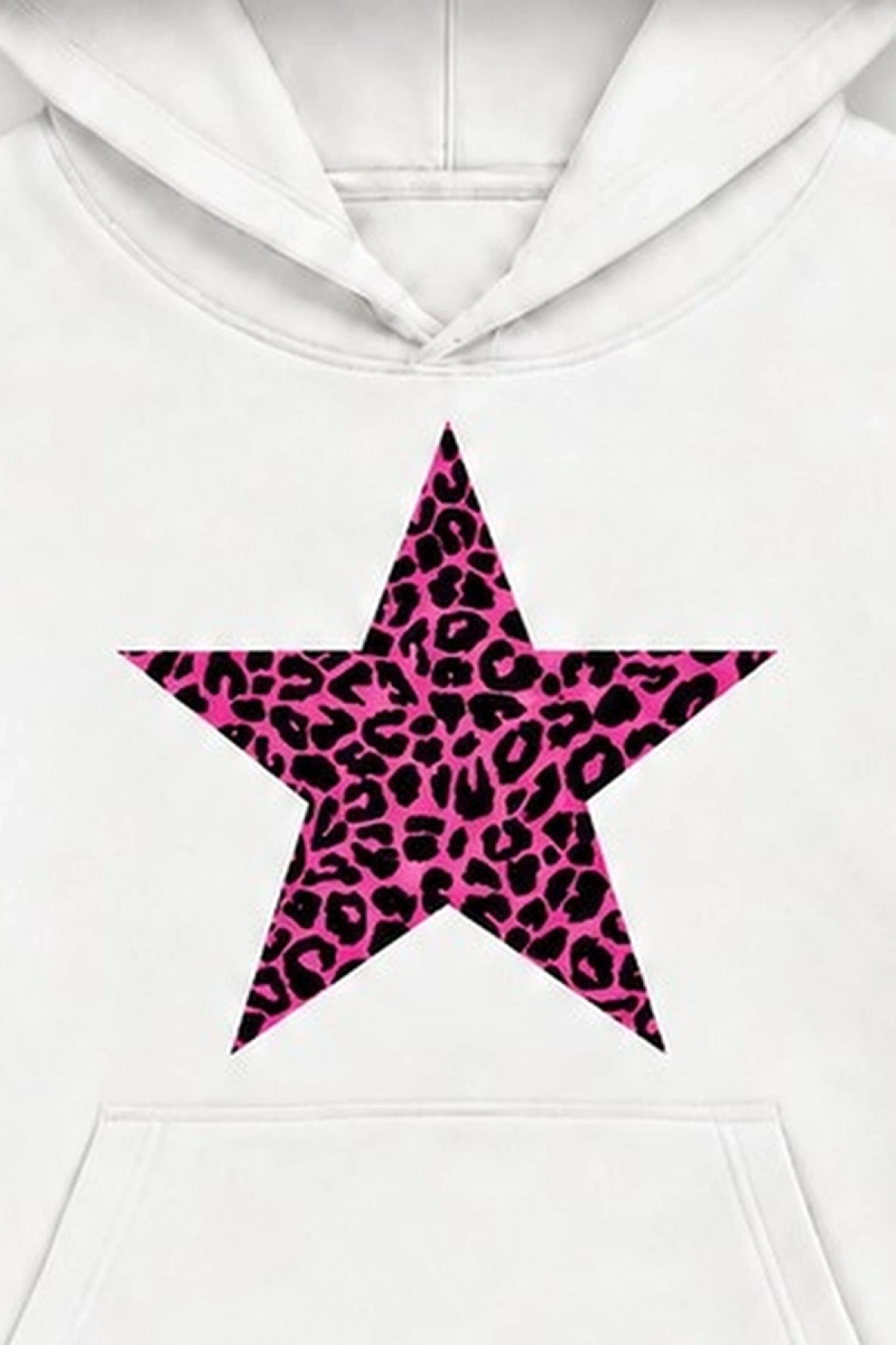 Leopard Star Oversize Kapüşonlu Sweatshirt - Beyaz