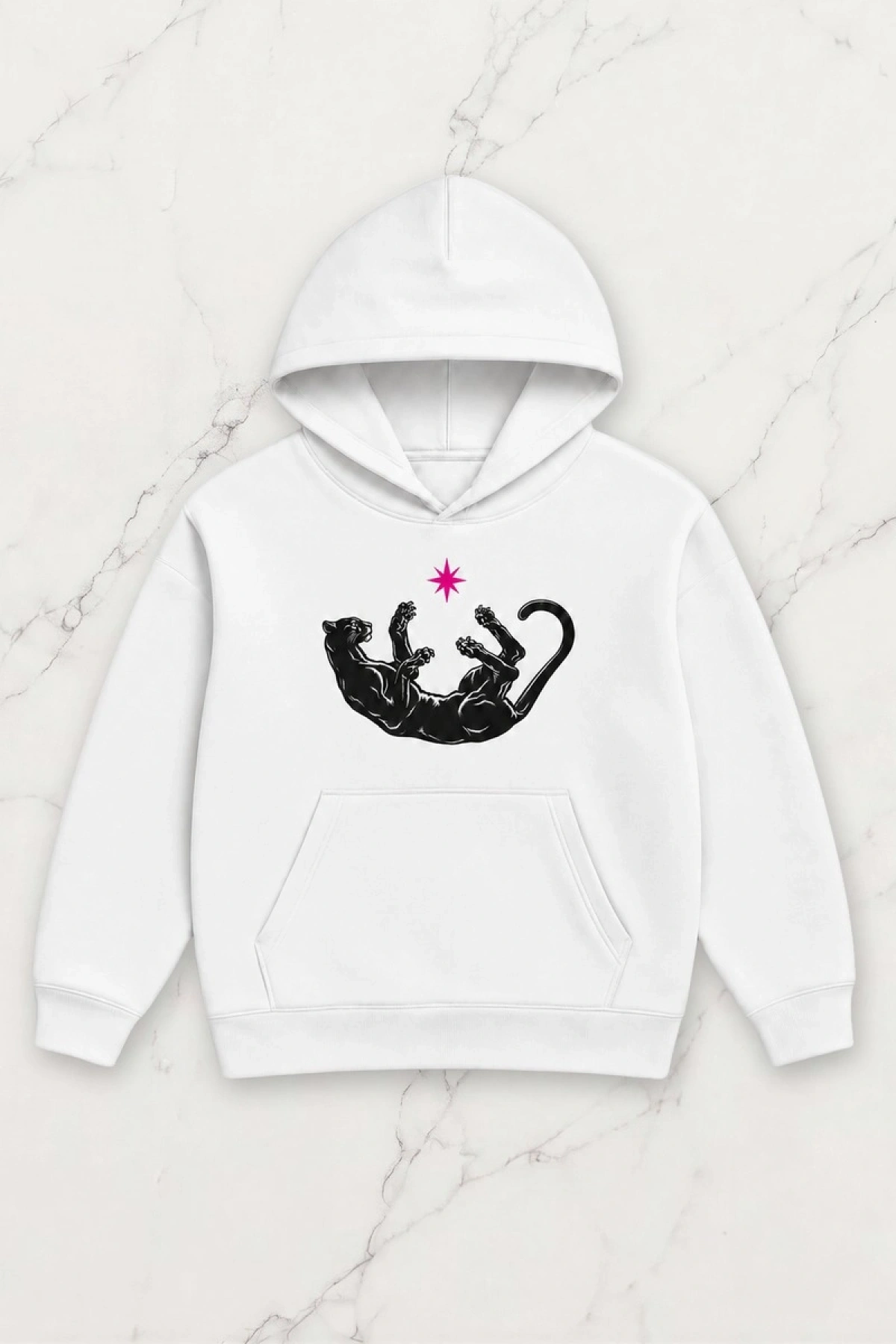 Panther Star Oversize Kapüşonlu Sweatshirt - Beyaz