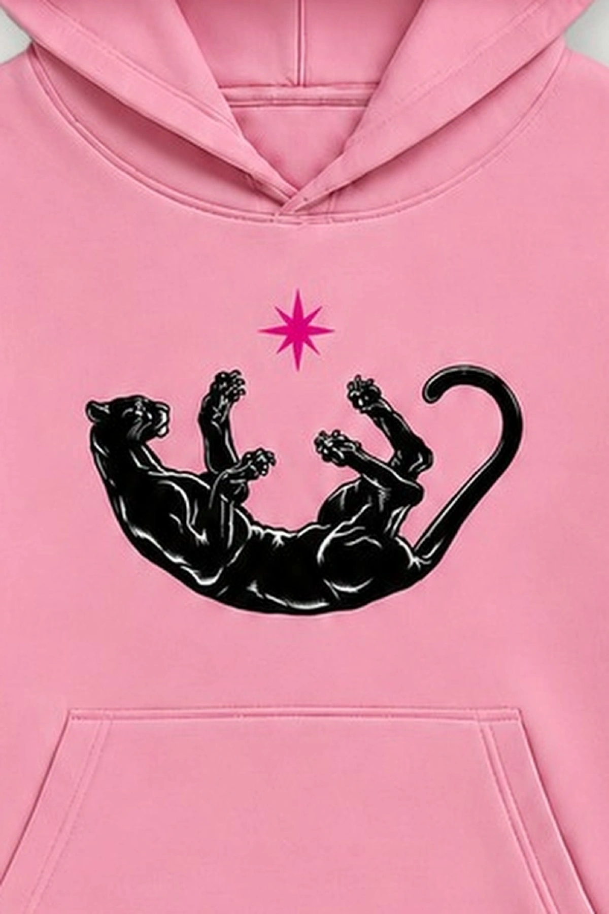 Panther Star Oversize Kapüşonlu Sweatshirt - Pembe