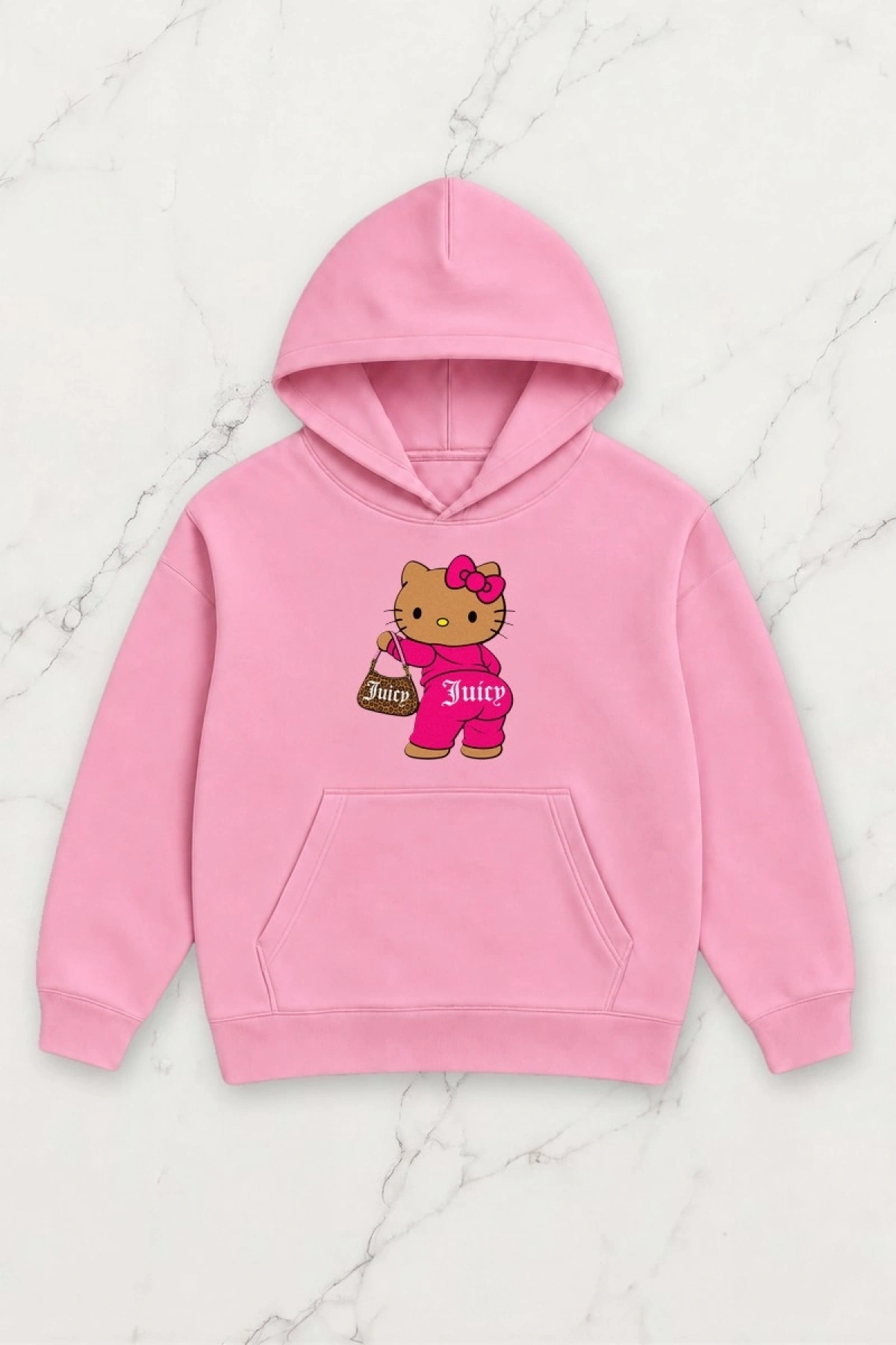 Pink Kitty Oversize Kapüşonlu Sweatshirt - Pembe