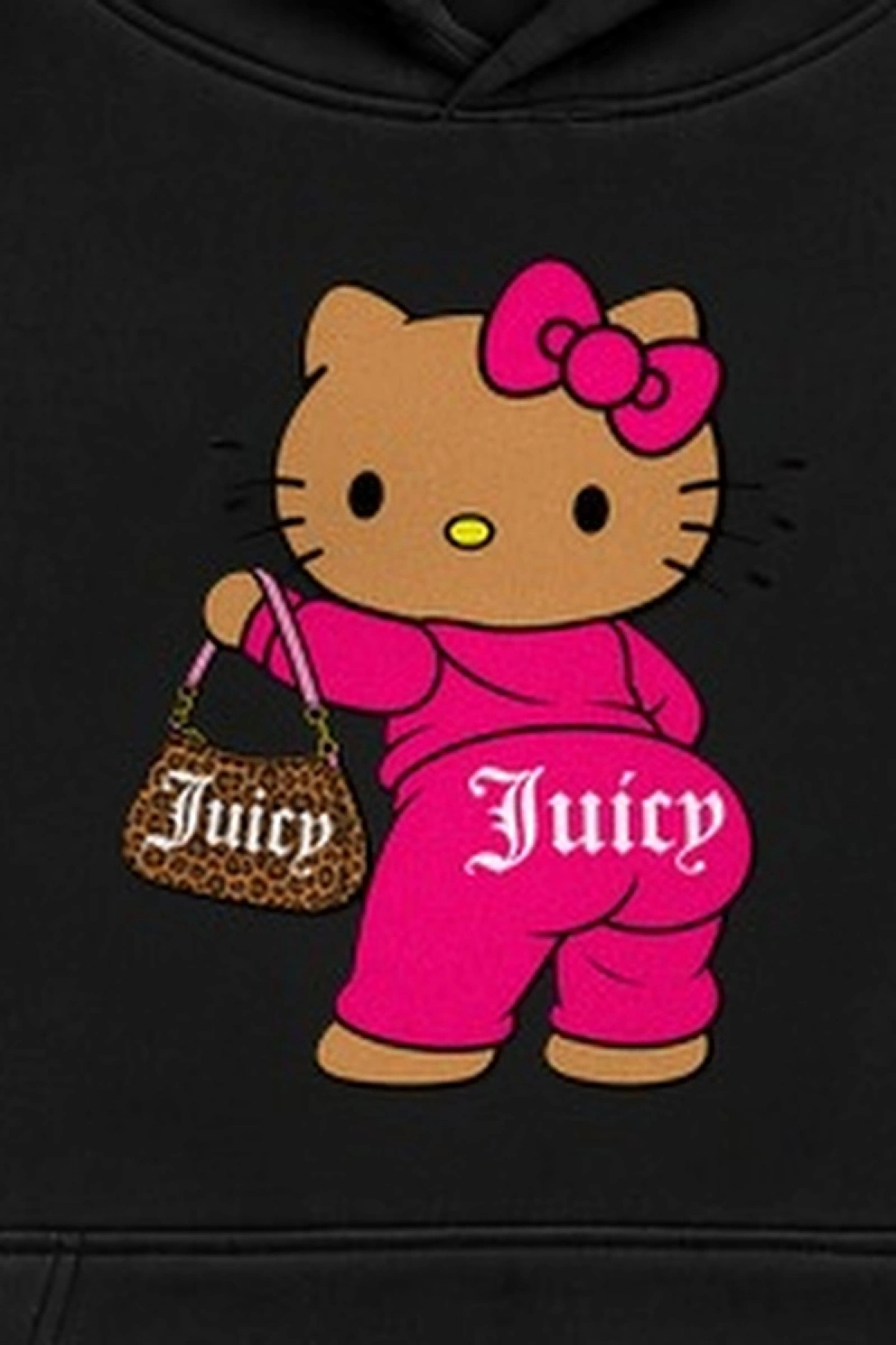 Pink Kitty Oversize Kapüşonlu Sweatshirt - Siyah