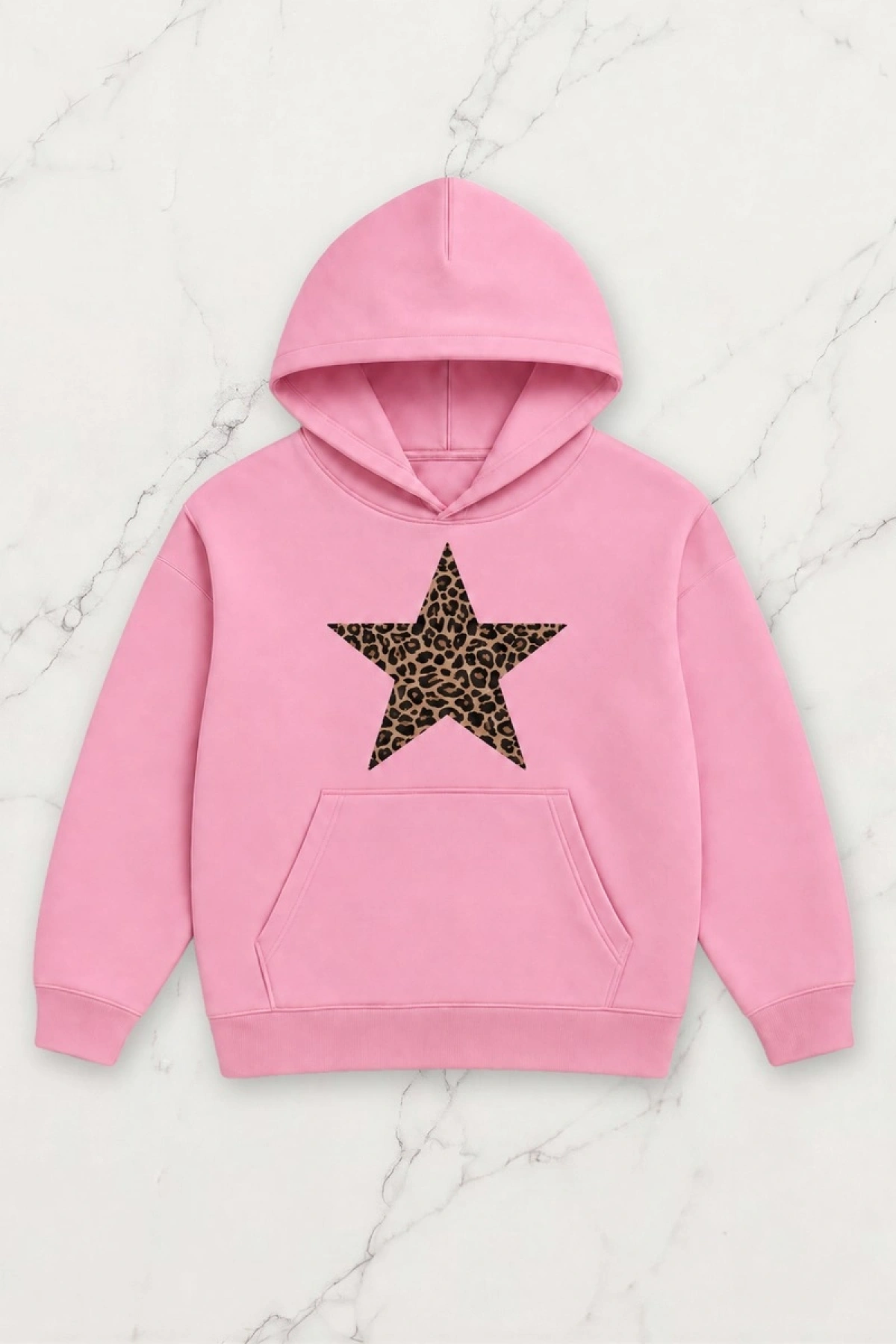 Wild Star Oversize Kapüşonlu Sweatshirt - Pembe