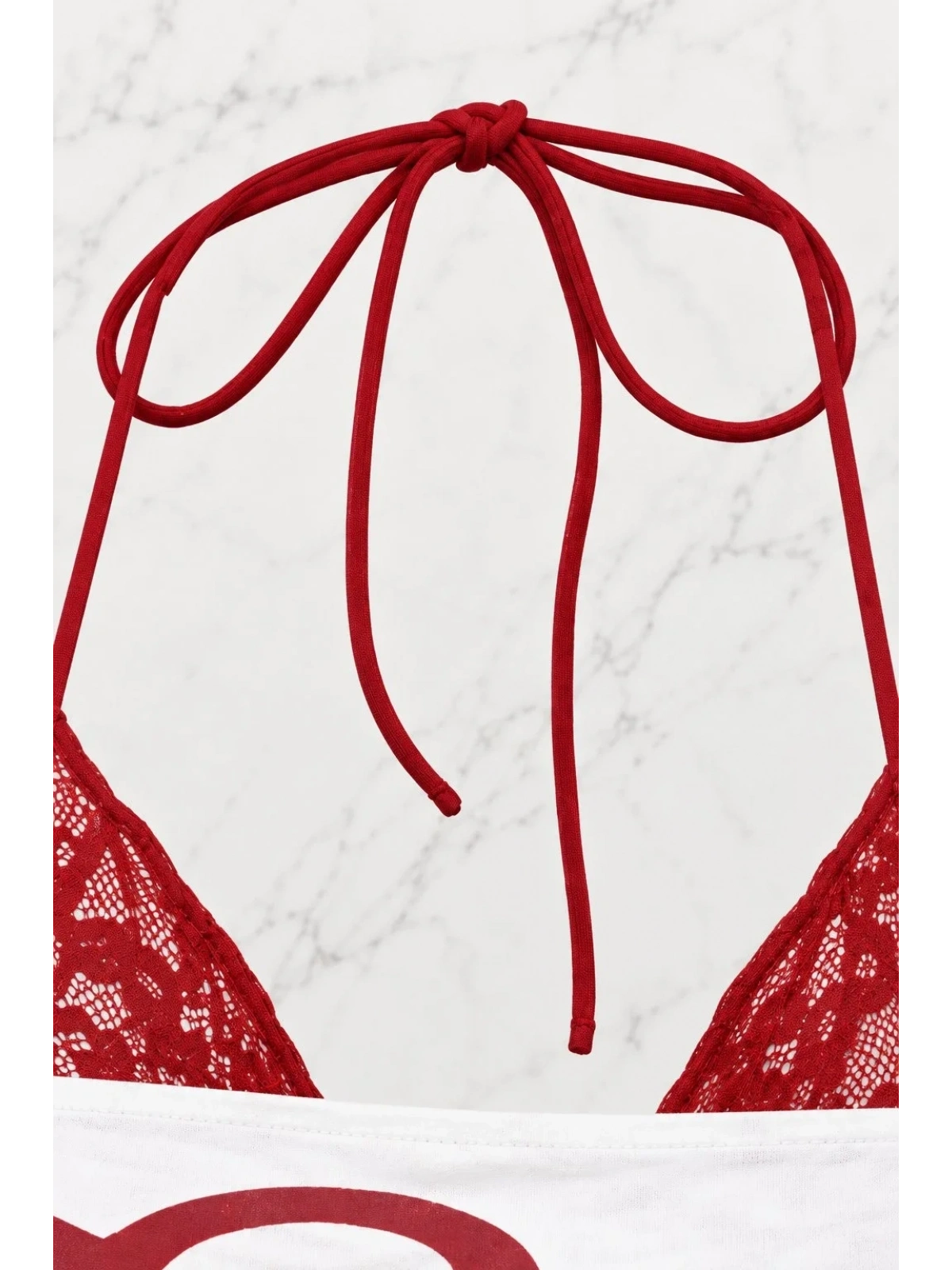 Beyaz Cherry Bomb Dantelli Ek Askılı Crop