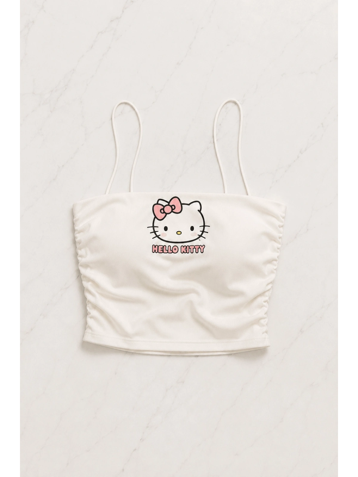 Beyaz Hello Kitty Crop Şort Alt Üst Takım